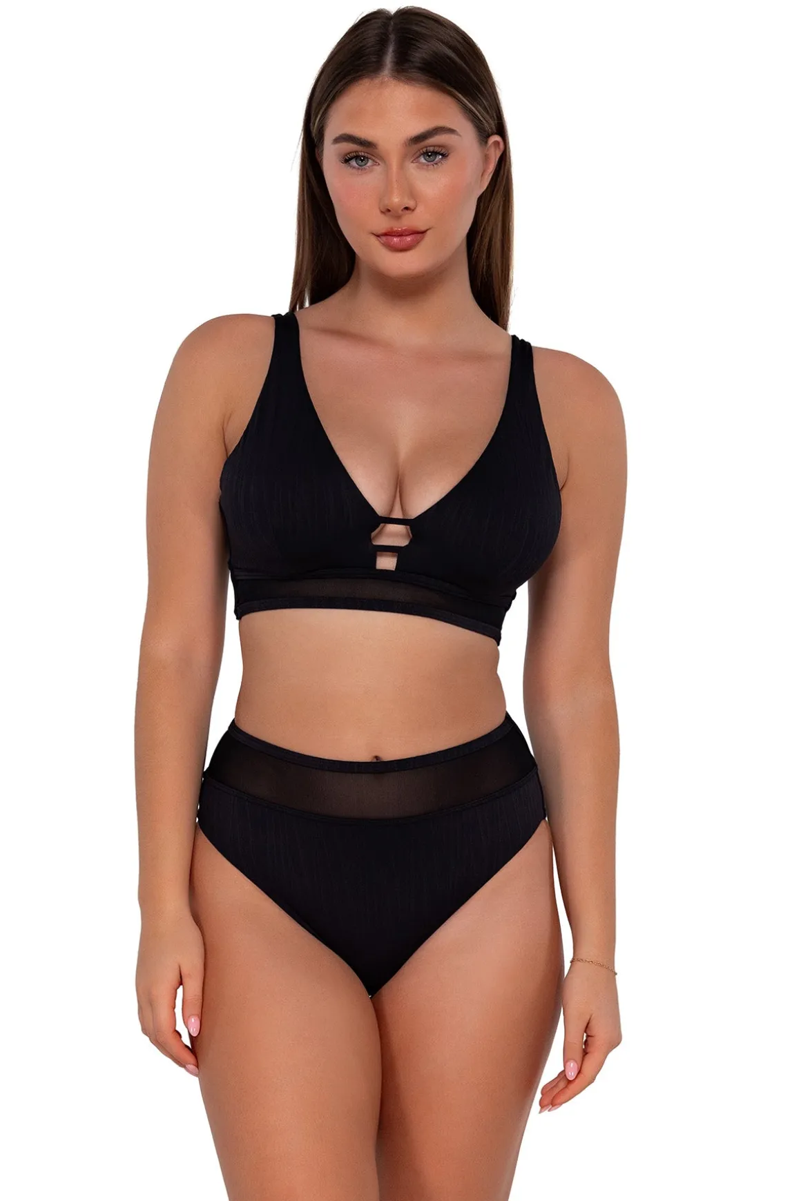 Sunsets Black Seagrass Texture Annie High Waist Bottom