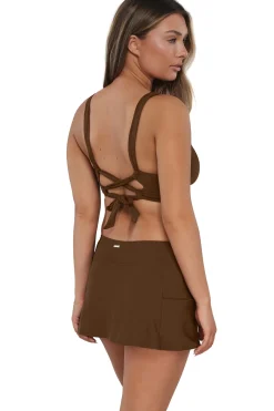 Sunsets Tiki Brown Sporty Swim Skirt